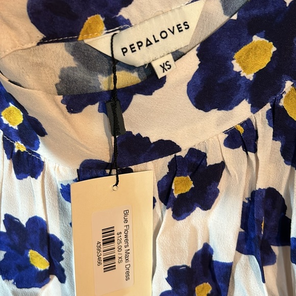 NWT Pepaloves X-small Blue Flowers Maxi Dress - Picture 5 of 14